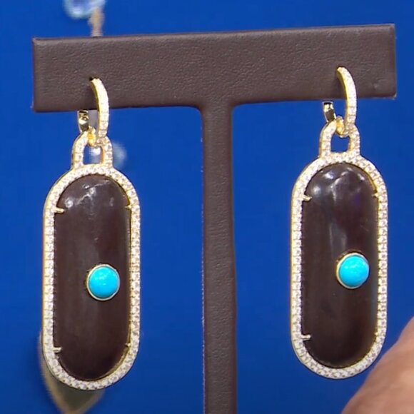 Rarities Carol Brodie Gold Plated Turquoise Colored MAGNESITE WOOD Earrings NWT - Picture 2 of 7